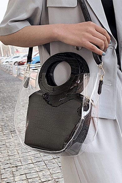 New Trendy Letter FRIDO KAHLO Printed Top Handle Transparent Bucket Tote Handbag 14*19*14 CM