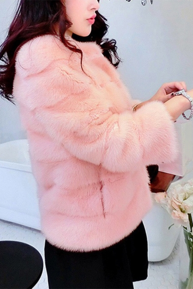 Women's Daily Regular Solid Colored Warm Short Fur Coat