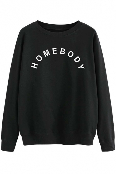 Womens Sweatshirt Simple Letter Homebody Pattern Long Sleeve Relaxed Fit Crew Neck Pullover Sweatshirt