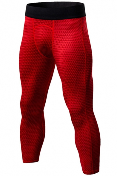 Basic Mens Pants Allover Abstract Geometric Pattern Flatlock Seam Elastic Waist Capri Skinny Fitted Quick-Dry Sport Pants