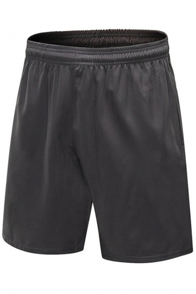 Cool Mens Shorts Solid Color Breathable Quick Dry Elastic Waist Regular Fitted Sport Shorts