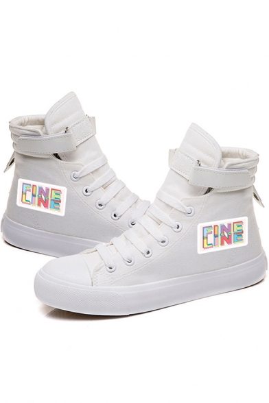 Cool Sneakers Letter Fine Line Print High-top Canvas Shoes in Black
