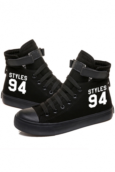 Cute Sneakers Number 94 Pattern Letter Styles Pattern High-top Canvas Shoes in Black