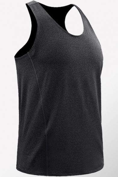 Retro Mens Tank Top Space Dye Racerback Topstitching Scoop Neck Sleeveless Slim Fitted Tank Top