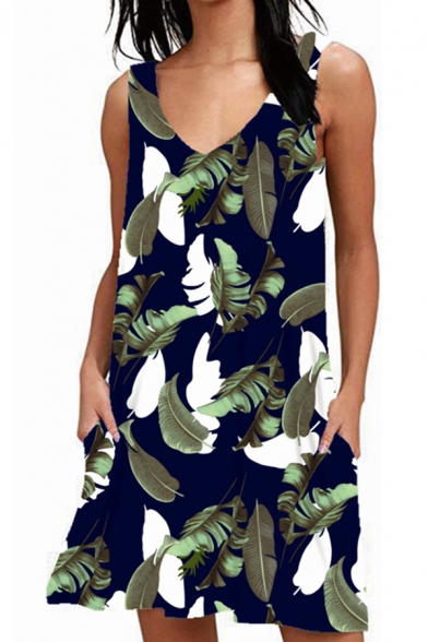 Leisure Tank Dress Tie Dye Printed Twist Design Round Neck Sleeveless Short Tank Dress for Women