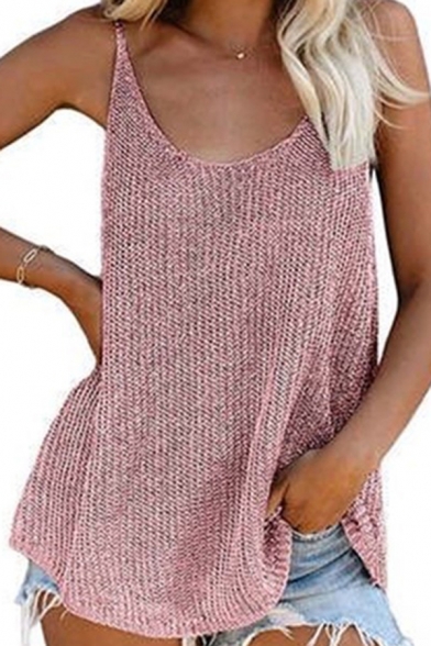 Fancy Women's Tank Top Color Block Scoop Neck Regular Fitted Knitted Cami Top