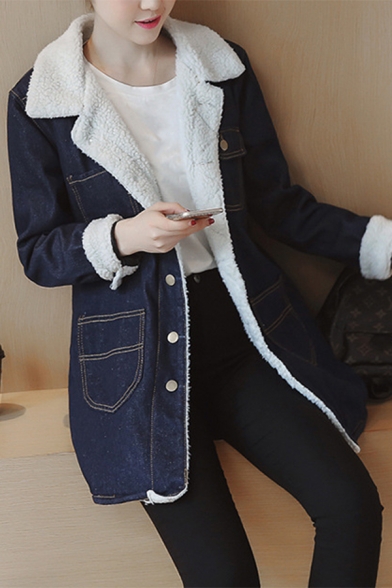 Fashion Letter Patched Hooded Long Sleeve Zip Up Denim Coat with Pockets