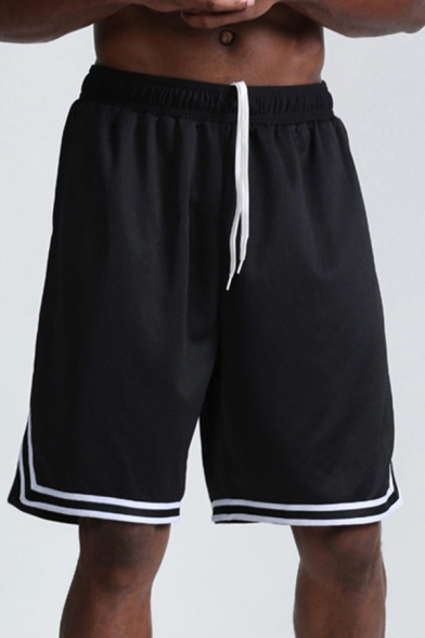Mens Shorts Trendy Side Split Stripe-Hem Regular Fitted Drawstring Waist Knee-Length Sport Shorts