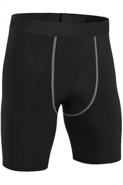 Novelty Mens Shorts Contrast-Waistband Flatlock Seam Quick-Dry Stretch Skinny Fitted Sport Shorts