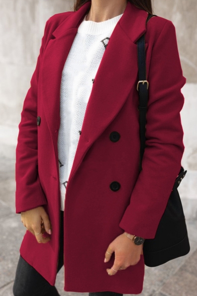 Trendy Women's Blazer Solid Color Double-Breasted Notched Collar Regular Fit Blazer