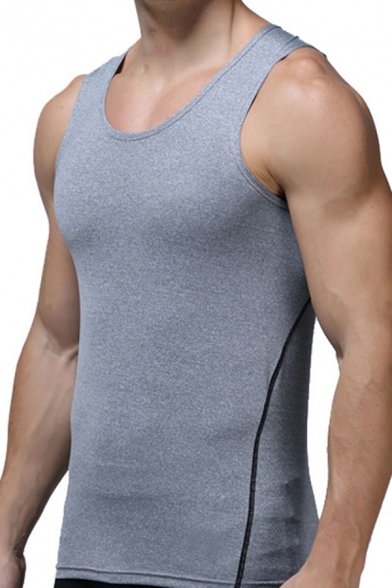 Classic Mens Tank Top Flatlock Stitching Quick-Dry Skinny Fitted Sleeveless Scoop Neck Tank Top