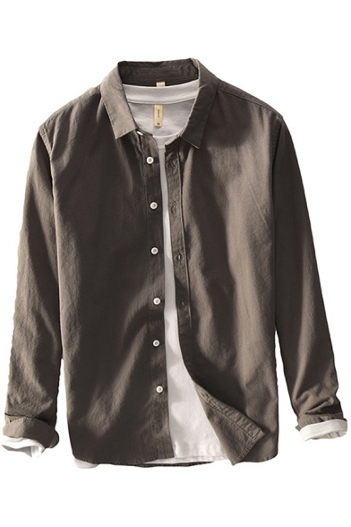Cool Mens Shirt Plain Purified Cotton Button up Spread Collar Long Sleeve Regular Fit Shirt