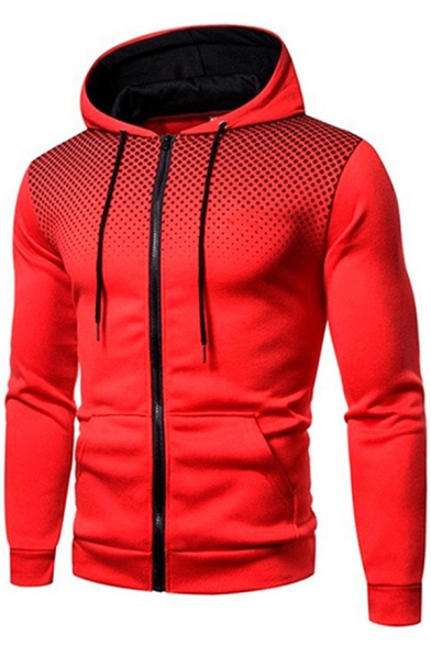 Mens Hoodie Unique 3D Dot Print Drawstring Zipper Fly Long Sleeve Slim Fit Hooded Sweatshirt