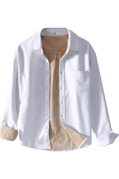 Mens Shirt Creative Contrast-Lined Oxford Thickened Chest Pocket Button down Long Sleeve Point Collar Regular Fit Shirt