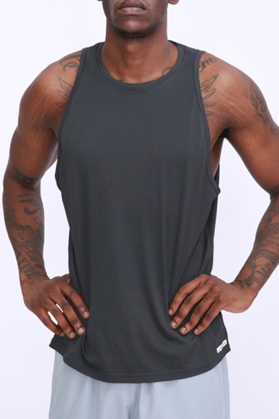 Mens Tank Top Creative Side Split Hem Quick Dry Crew Neck Sleeveless ...