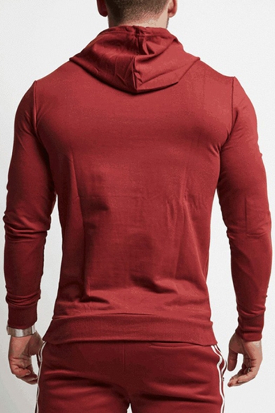 Vintage Mens Sport Sweatshirt Letter VQ Pattern Kangaroo Pocket Drawstring Long Sleeve Slim Fit Hooded Sweatshirt