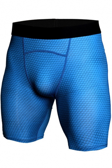 Classic Mens Shorts 3D Geometric Print Topstitching Skinny Fitted Stretch Quick-Dry Sport Shorts