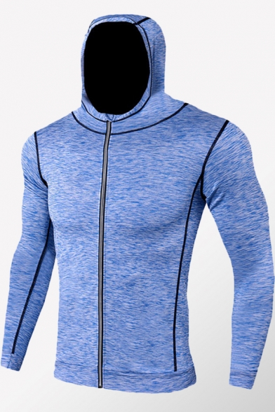Mens Sporty Jacket Fashionable Space Dye Contrasted Topstitching Quick-Dry Zipper up Slim Fitted Long Sleeve Jacket