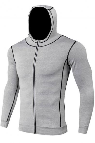 Mens Sporty Jacket Fashionable Space Dye Contrasted Topstitching Quick-Dry Zipper up Slim Fitted Long Sleeve Jacket