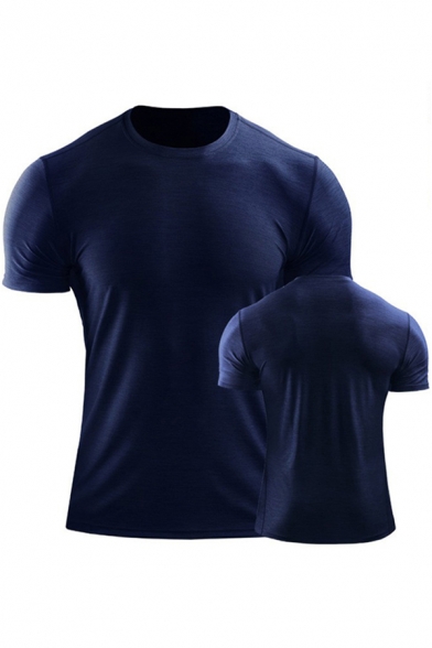 Mens T-Shirt Trendy Space Dye Breathable Quick-Dry Slim Fitted Round Neck Short Sleeve T-Shirt