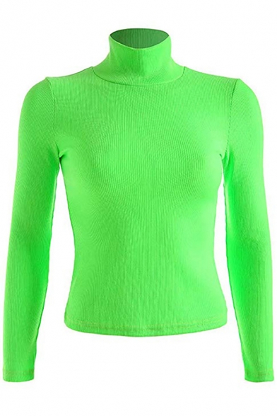 Solid Fluorescent Green High Neck Backless Bow-Tie Back Slim Fit Crop Sexy Knitted Pull-Over Sweater Top