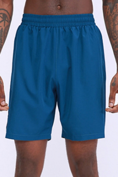 Vintage Mens Shorts Solid Color Breathable Quick-Dry Elastic Waist Regular Fitted Sport Shorts