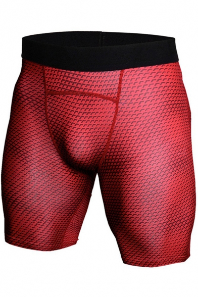Classic Mens Shorts 3D Geometric Print Topstitching Skinny Fitted Stretch Quick-Dry Sport Shorts
