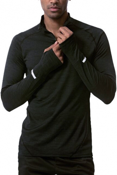 Cool Mens T-Shirt Finger Hole Raglan 1/4 Zip Quick Dry Slim Fitted Mock Neck Long Sleeve T-Shirt