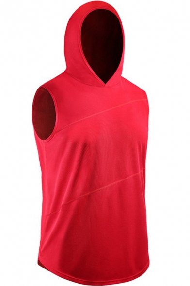 Mens Tank Top Simple Solid Color Panel Air Mesh Sleeveless Slim Fitted Hooded Quick-Dry Tank Top