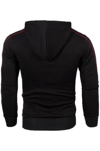 Novelty Mens Hoodie Contrasted Topstitching Drawstring Zipper up Slim Fitted Long Sleeve Hoodie