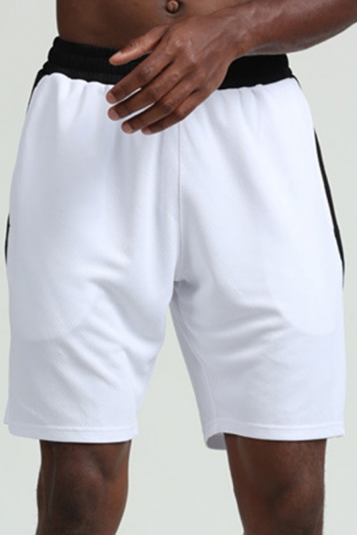 Chic Mens Shorts Color Block Panel Quick-Dry Ventilation Elastic Waist Regular Fitted Sport Shorts