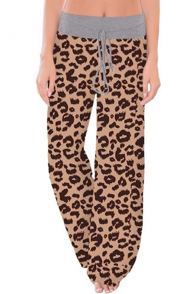 Cozy Women's Pants Floral Leopard Plaid All over Printed Drawstring Waist Loose Fit Pants