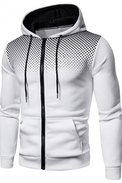 Mens Hooded Sweatshirt Creative 3D Geometric Pattern Zipper Fly Drawstring Long Sleeve Slim Fit Hooded Sweatshirt