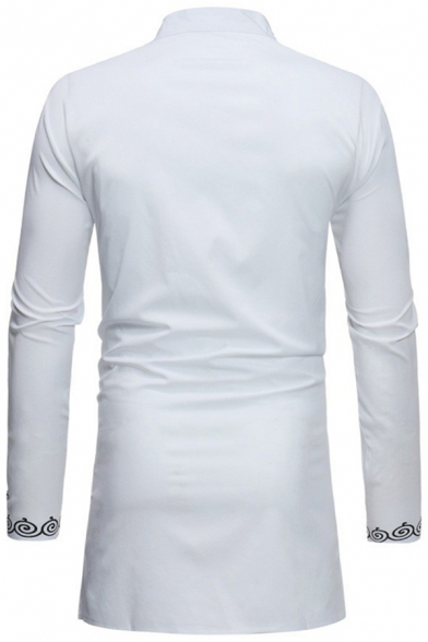 Mens T-Shirt Casual Button Detail African Style Long Sleeve Stand Collar Slim Fitted Tunic Tee Top