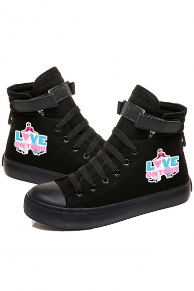 Popular Sneakers Logo Letter Love on Tour Pattern High-top Canvas Shoes