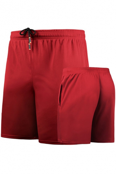 Retro Mens Shorts Solid Color Regular Fitted Drawstring Waist Quick-Dry Sport Shorts