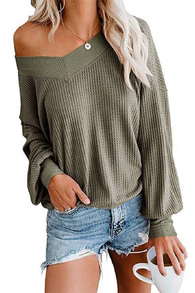 Spring Fashion One Shoulder Long Sleeves Loose Pullover Women's T-shirt