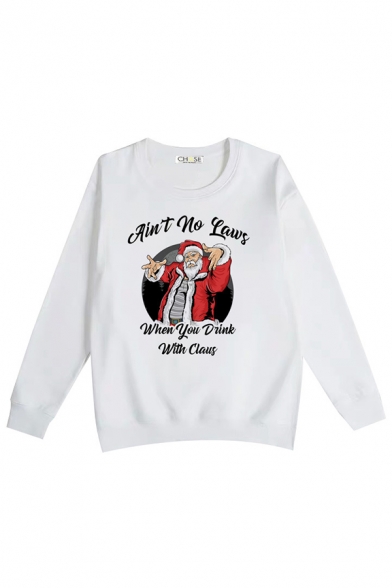 Womens Pullover Sweatshirt Trendy Santa Claus Letter Pattern Long Sleeve Relaxed Fit Crew Neck Graphic Pullover Sweatshirt