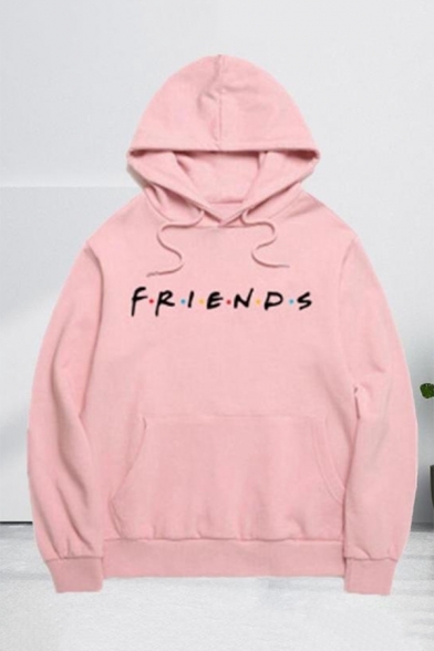 Leisure Fashion Long Sleeve Drawstring Letter FRIENDS Printed Relaxed Fit Hoodie for Girls