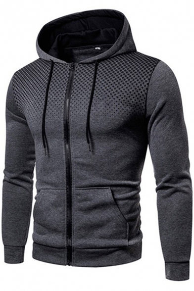 Mens Hoodie Unique 3D Dot Print Drawstring Zipper Fly Long Sleeve Slim Fit Hooded Sweatshirt