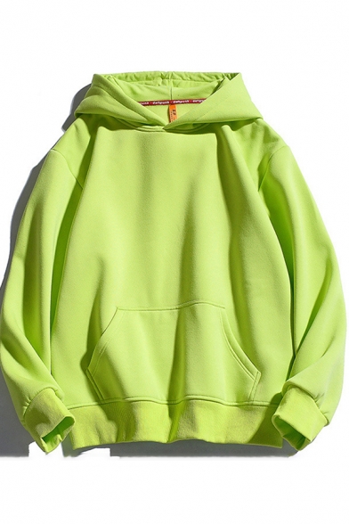 Mens Sweatshirt Unique Solid Color Thick Rib Hem Drawstring Kangaroo Pocket Loose Fit Long Sleeve Hooded Sweatshirt