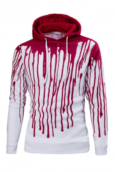 Unisex Drawstring Hooded Color Block Printed Long Sleeve Hoodie Sweatshirt