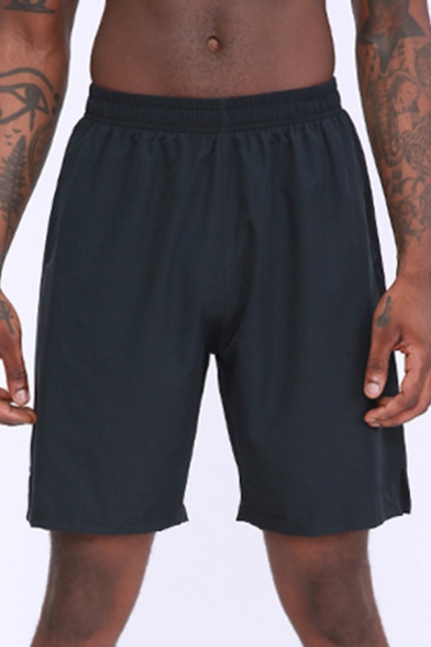 Vintage Mens Shorts Solid Color Breathable Quick-Dry Elastic Waist Regular Fitted Sport Shorts