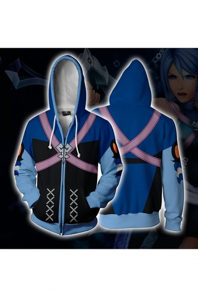 Mens Hooded Sweatshirt Creative Anime Aqua Zipper Fly Long Sleeve Slim Fit 3D Hooded Sweatshirt