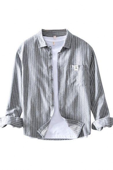 Cool Mens Shirt Pinstripe Pattern Spread Collar Button down Regular Fit Long Sleeve Shirt with Chest Pocket