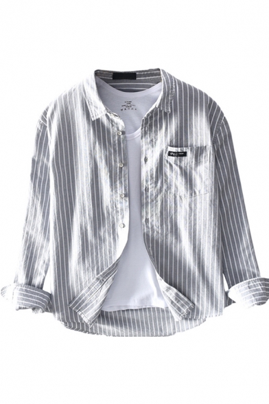 Mens Shirt Creative Pinstripe Pattern Cotton Button down Long Sleeve Spread Collar Regular Fit Shirt with Chest Pocket