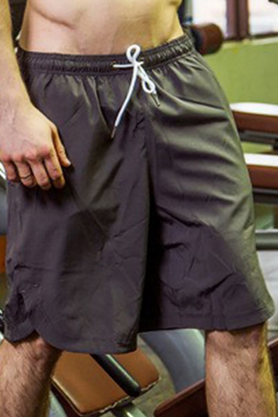 Mens Shorts Chic Plain Quick Dry Side Split Hem Drawstring Waist Loose Fitted Knee-Length Sport Shorts