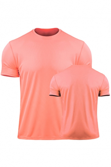 Mens Tee Top Chic Plain Thin Short Sleeve Round Neck Slim Fitted Quick-Dry Tee Top