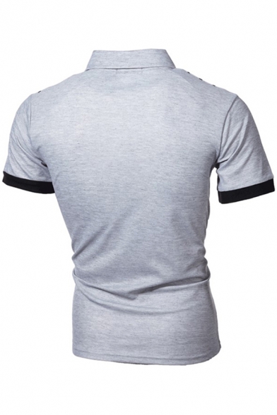 Vintage Mens Polo Shirt Dot Print Turn-down Collar Button Detail Short Sleeve Slim Fit Polo Shirt