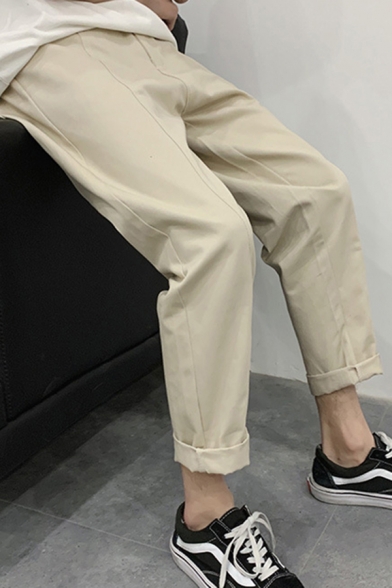 Mens Pants Fashionable Plain Ankle Length Mid Waist Regular Fit Tapered Tailored Pants